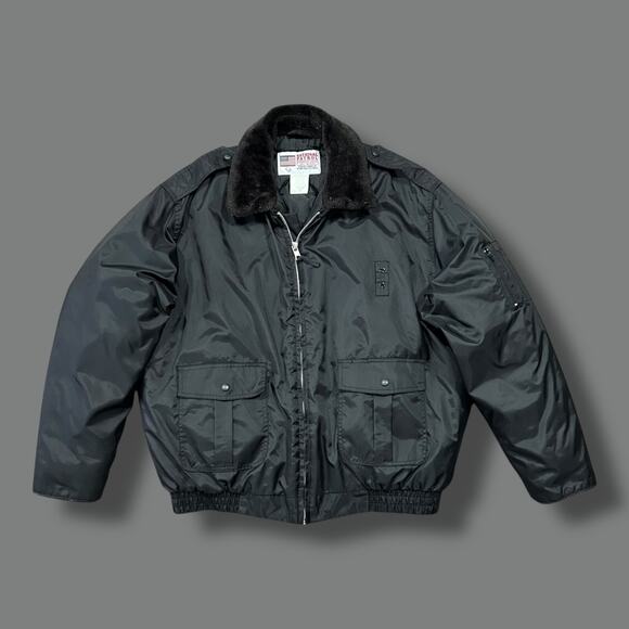 Vintage Bomber Jacket National Patrol Quilted Nylon Full Zip y2k Insulated Black - Picture 1 of 11